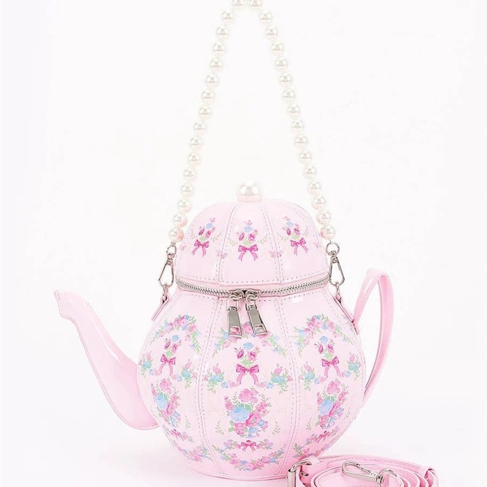 Unique Vintage Pink Floral Teapot Mini Bag